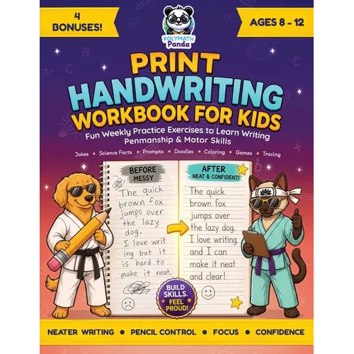Print Handwriting Workbook for Kids 8-12: Fun Weekly Practice Exercises to Learn Writing, Penmanship & Motor Skills with Jokes, Science Facts & Prompt