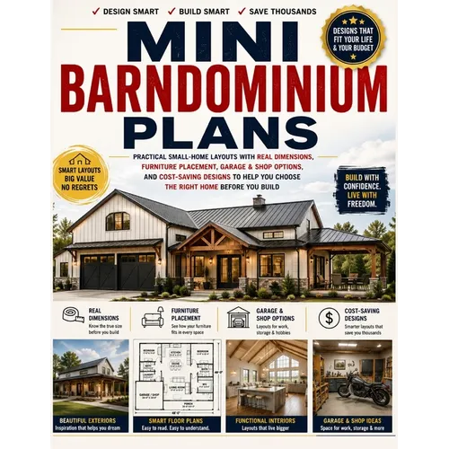 Mini Barndominium Plans: Practical Small-Home Layouts with Real Dimensions, Furniture Placement, Garage & Shop Options, and Cost-Saving Designs to Hel