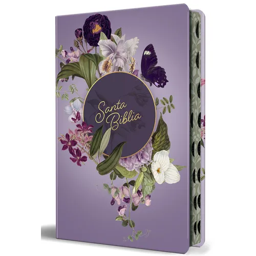 Biblia Reina Valera Letra Gigante, Tapa Dura, Flores Moradas, Con Cantos Pintados E Índice / Spanish Bible Reina Valera Giant Print, Hardcover Purple