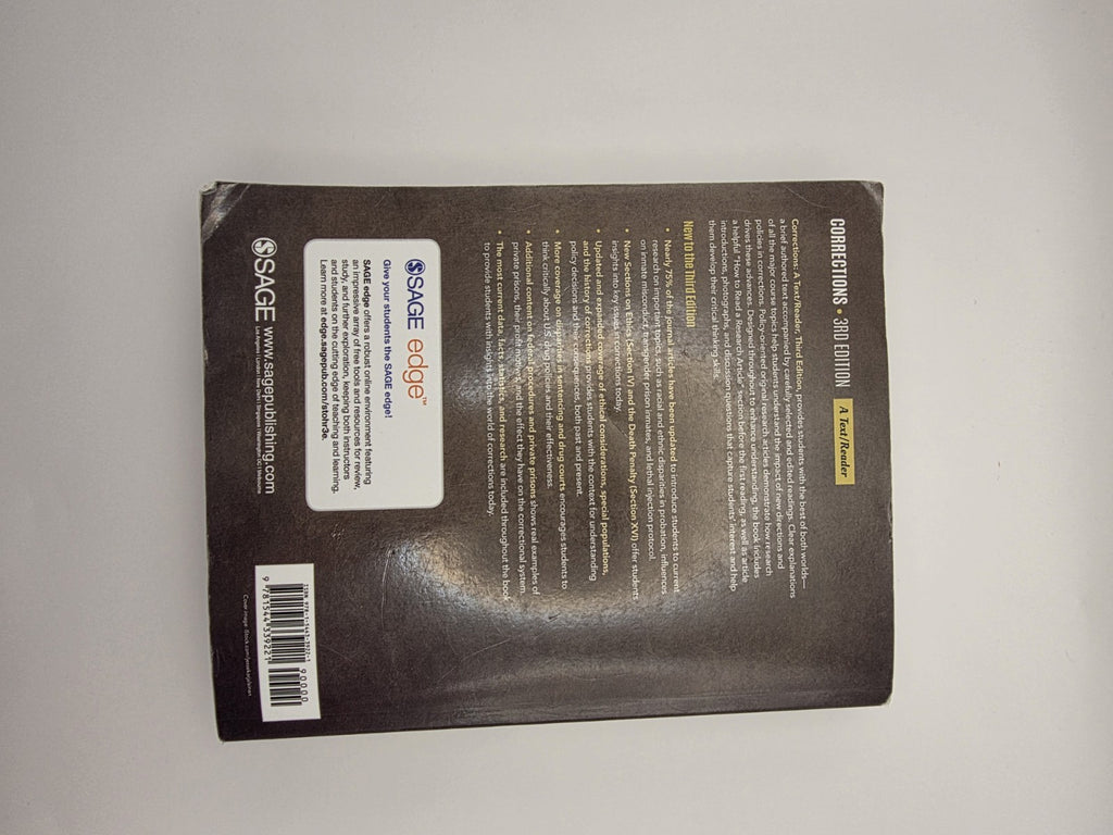 SAGE Corrections: A Text/Reader 3rd Ed Stohr Walsh Hemmens Paperback
