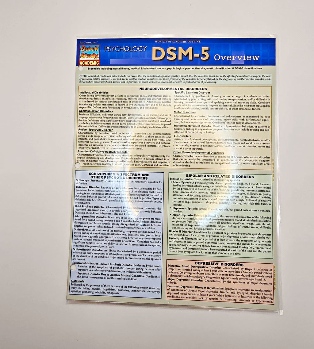 Quick Study Academic DSM-5 Overview Psychology Laminated Cards College (New)
