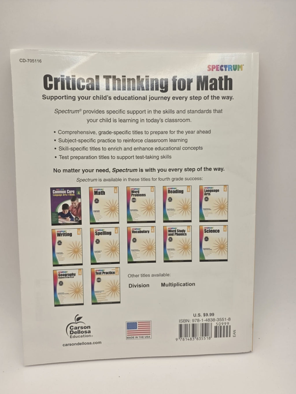 Spectrum Critical Thinking for Math Grade 4 Workbook with Answer Key (New)