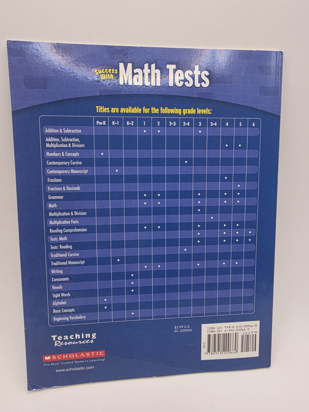 Scholastic Success With Math Tests Grade 3 Study Guide with Answer Key 64p (New)