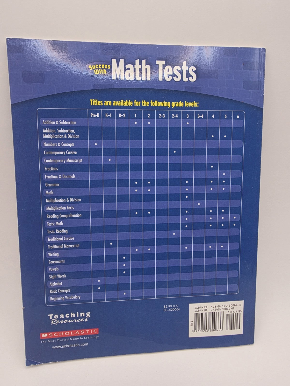 Scholastic Success With Math Tests Grade 3 Study Guide with Answer Key 64p (New)