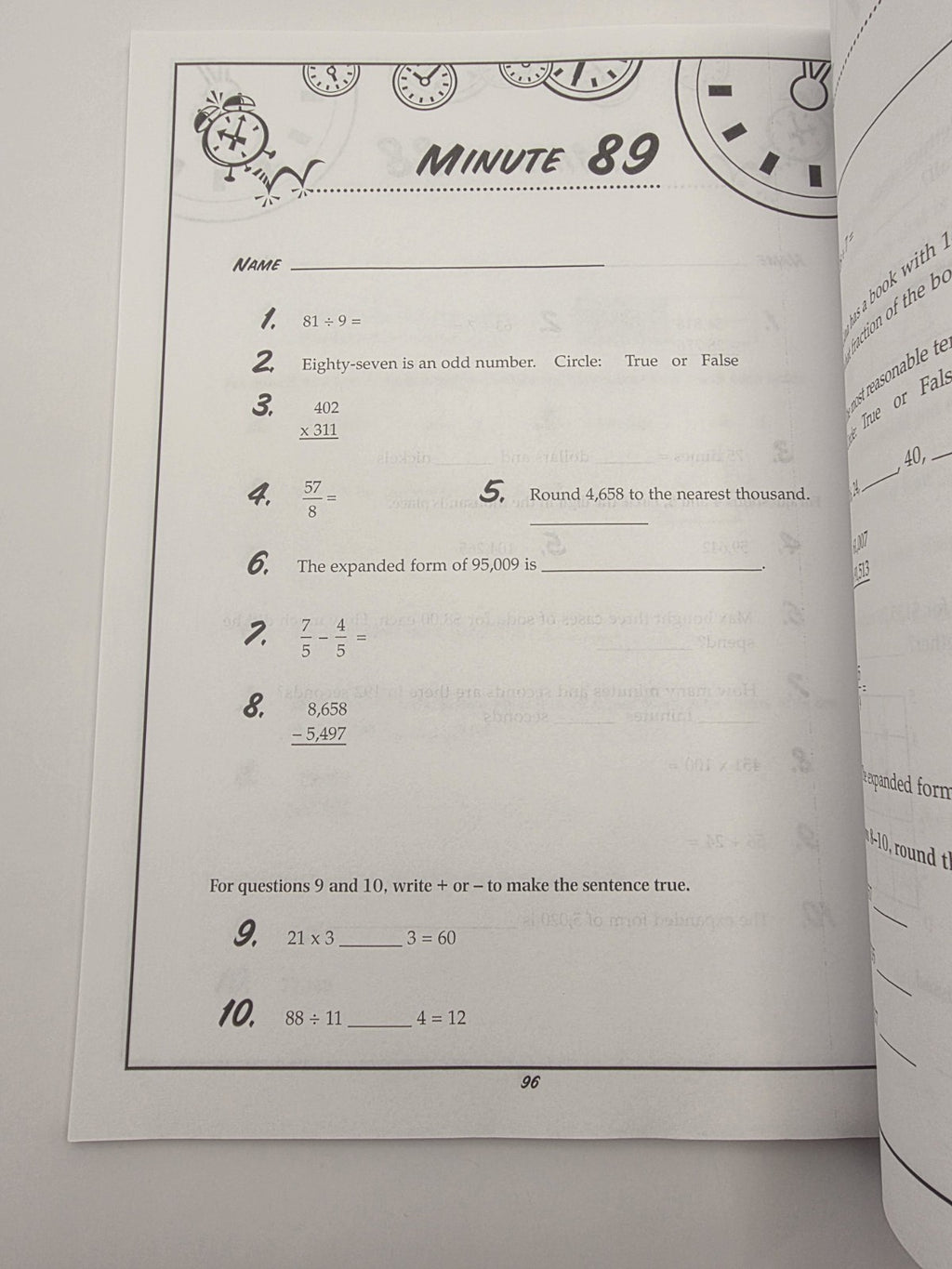 Creative Teaching Press Math Minutes Grade 4 Math Workbook with Answer Key (New)
