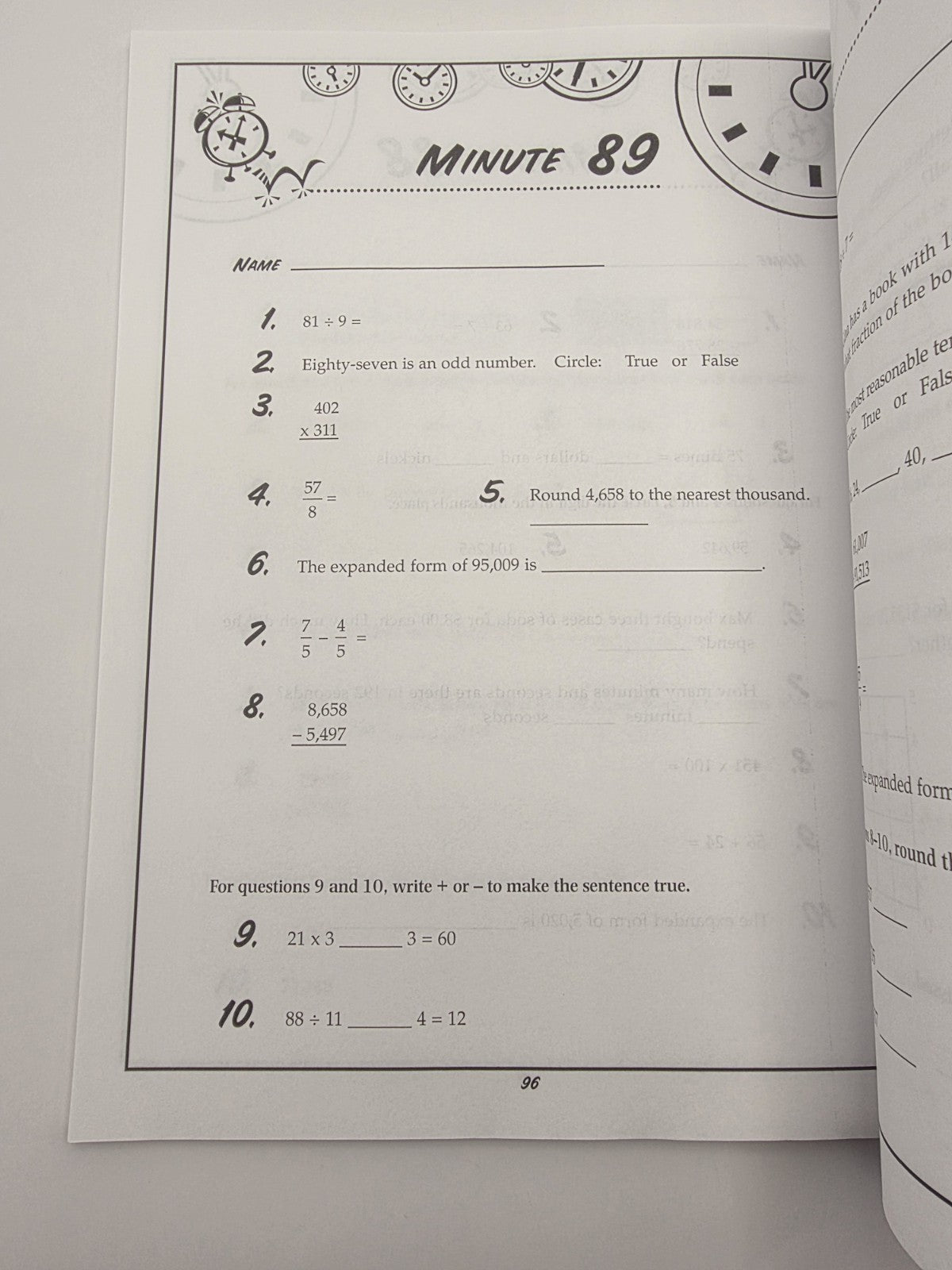 Creative Teaching Press Math Minutes Grade 4 Math Workbook with Answer Key (New)
