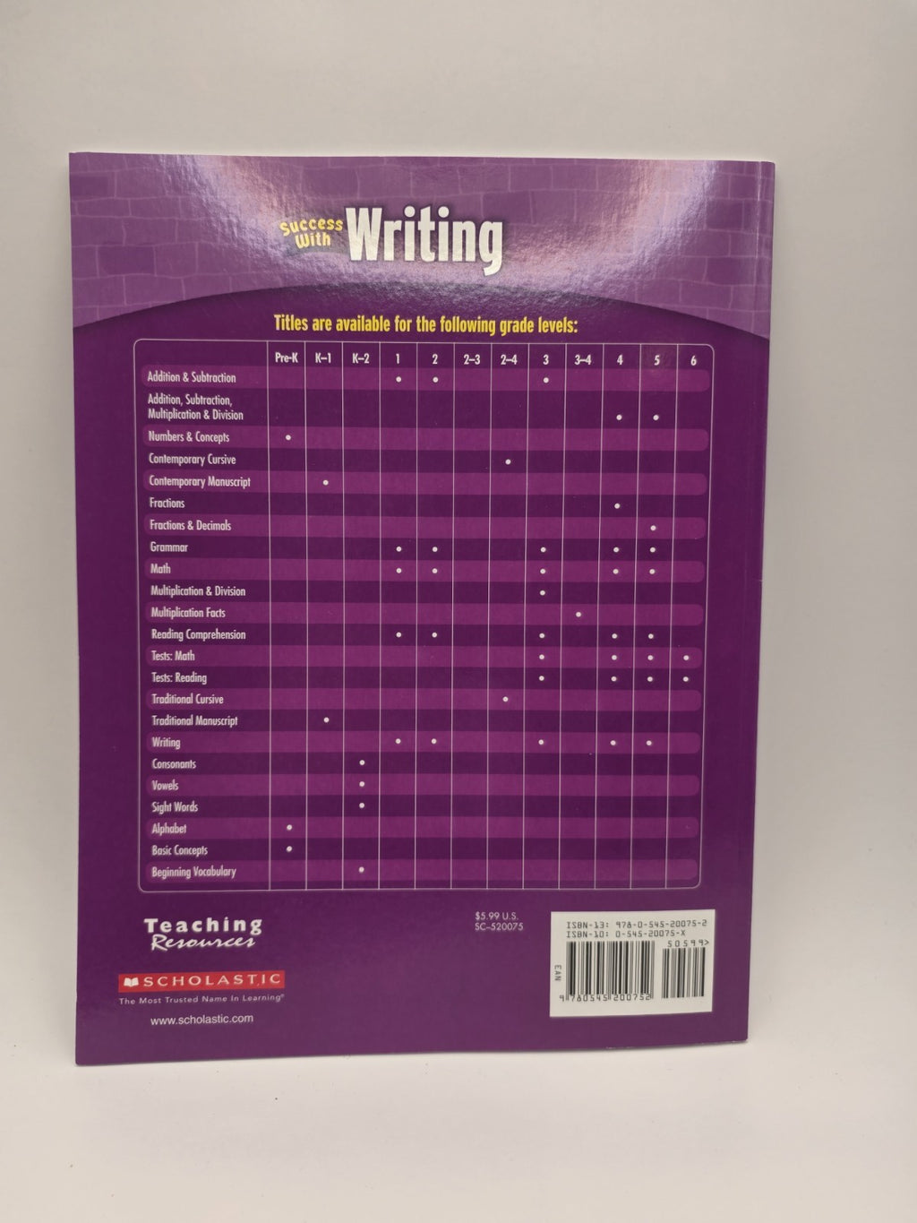 Scholastic Success With Writing Grade 5 Activity Workbook Paperback (New)
