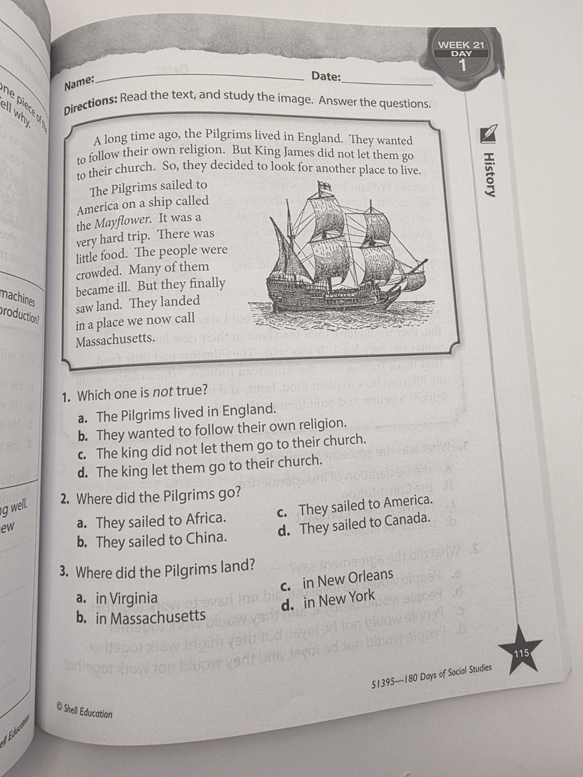 Shell Education 180 Days of Social Studies Grade 3 Workbook w/Answer key (New)