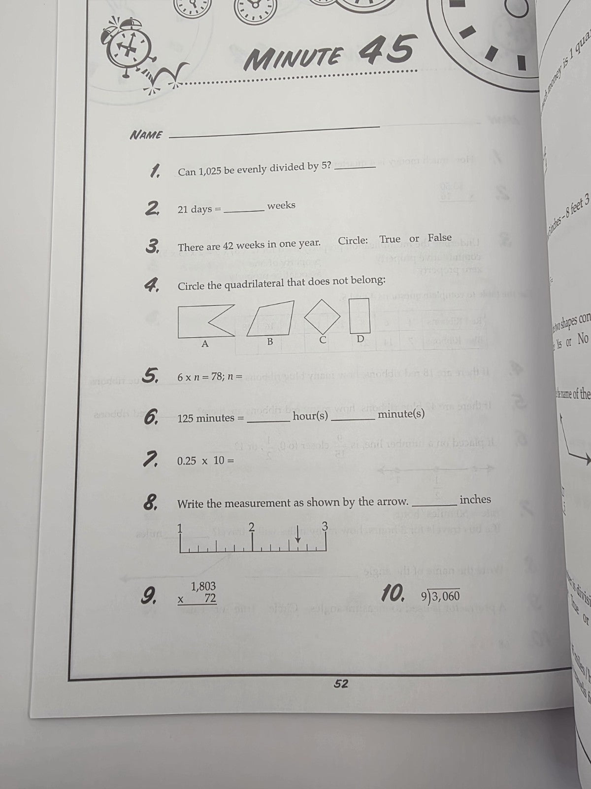 Fifth-Grade Math Minutes Grade 5 with Answer Key (New)