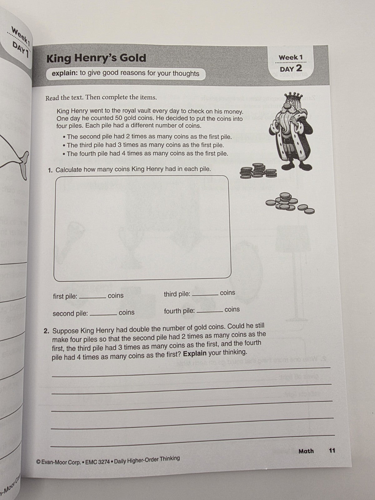 Evan-Moor Daily Higher-Order Thinking Grade 4 Workbook (New)