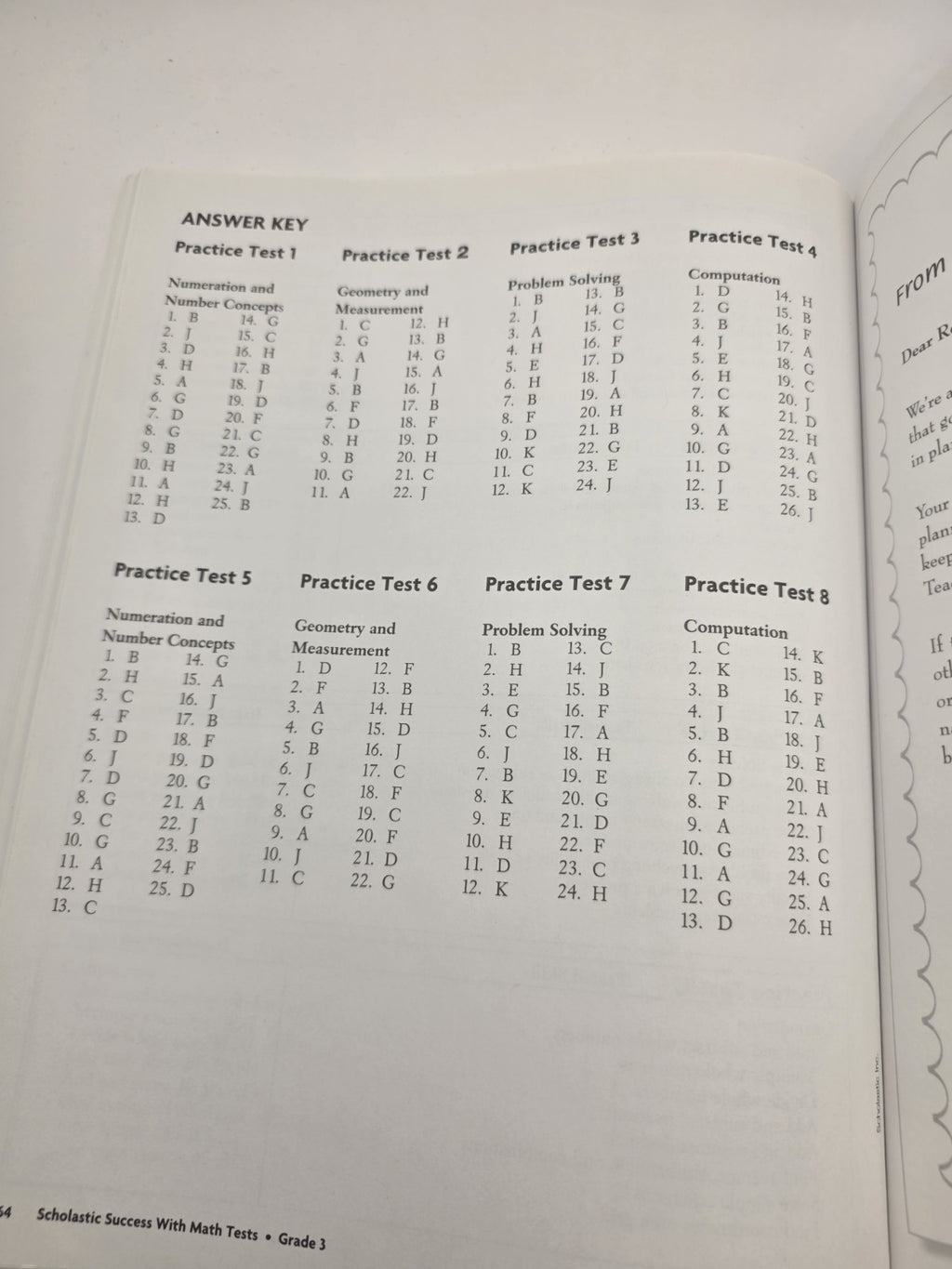 Scholastic Success With Math Tests Grade 3 Study Guide with Answer Key 64p (New)