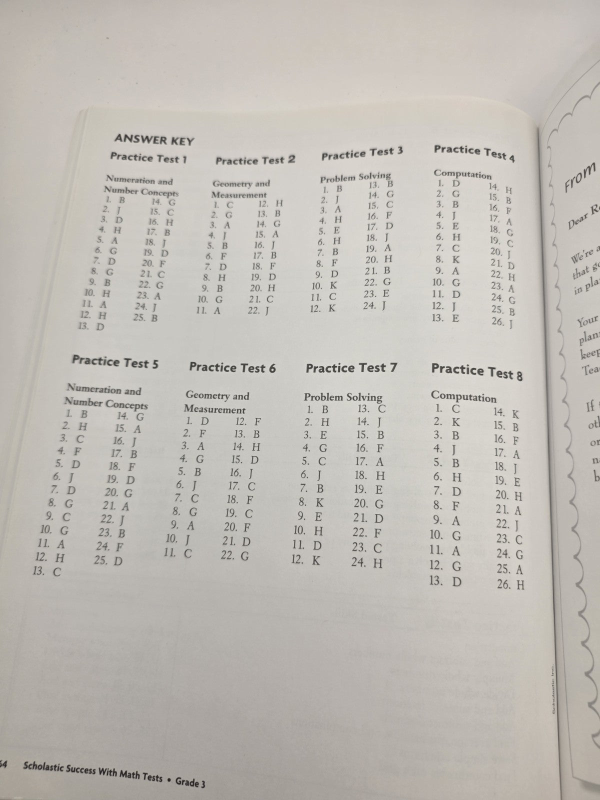 Scholastic Success With Math Tests Grade 3 Study Guide with Answer Key 64p (New)