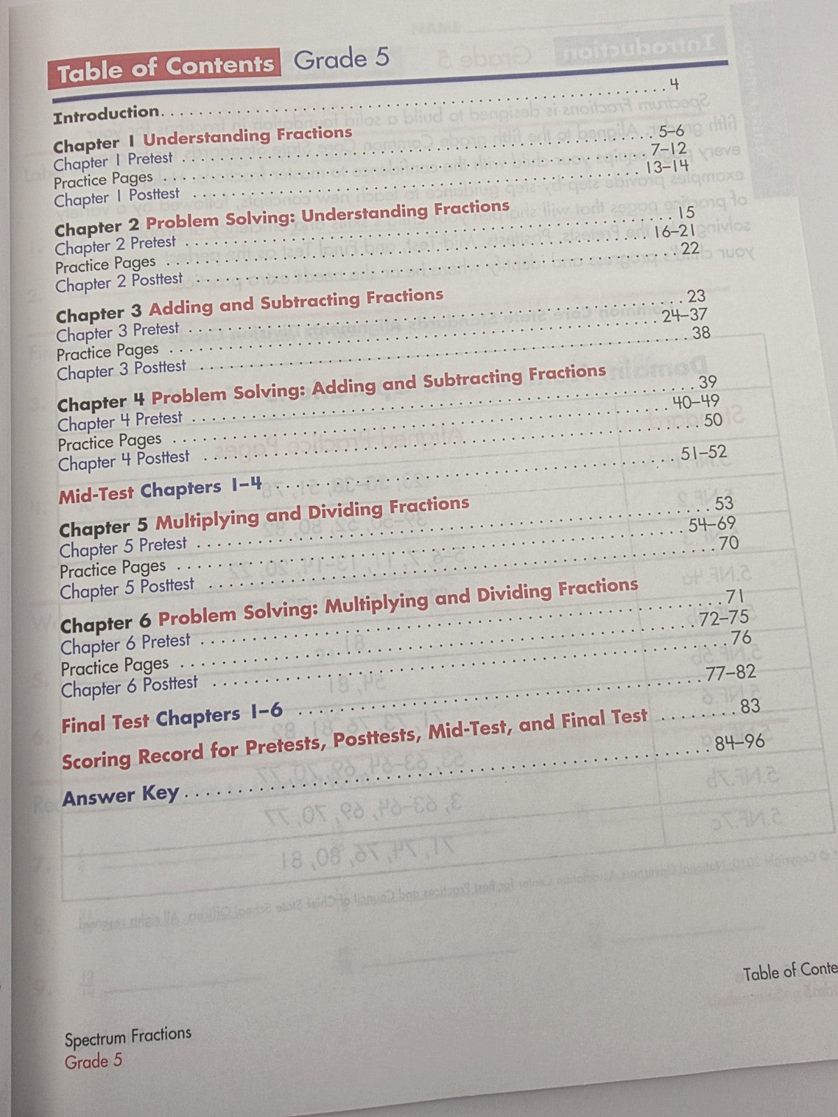 Spectrum Fractions Grade 5 Math Workbook Paperback 96 Pages (New)