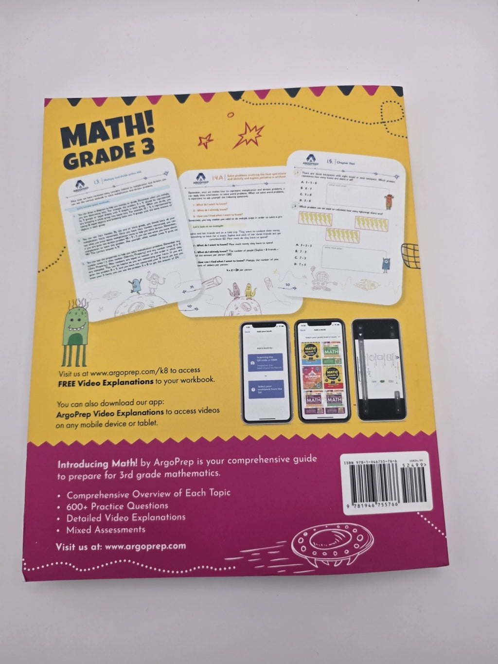 ArgoPrep Introducing Math! Grade 3 Workbook Study Guide 268 pages (New)