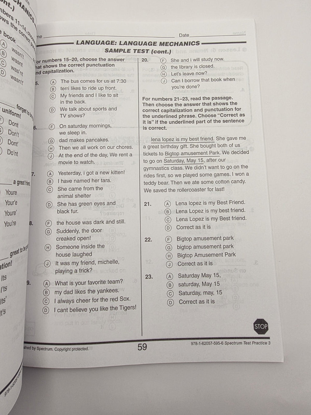 Carson Dellosa Spectrum Test Practice Grade 3 Reproducible Workbook (New)
