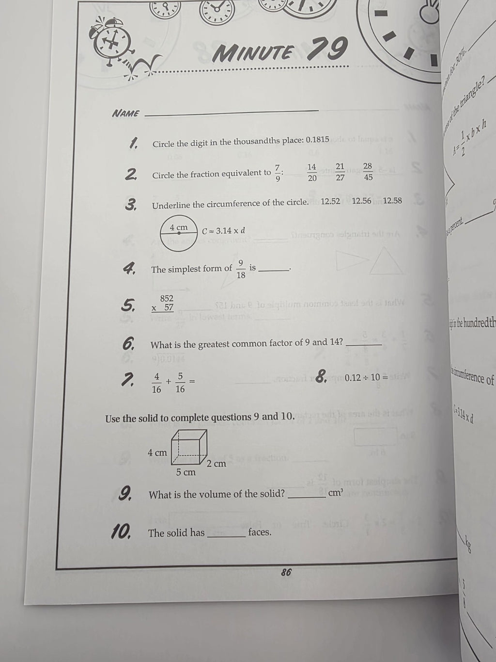 Fifth-Grade Math Minutes Grade 5 with Answer Key (New)