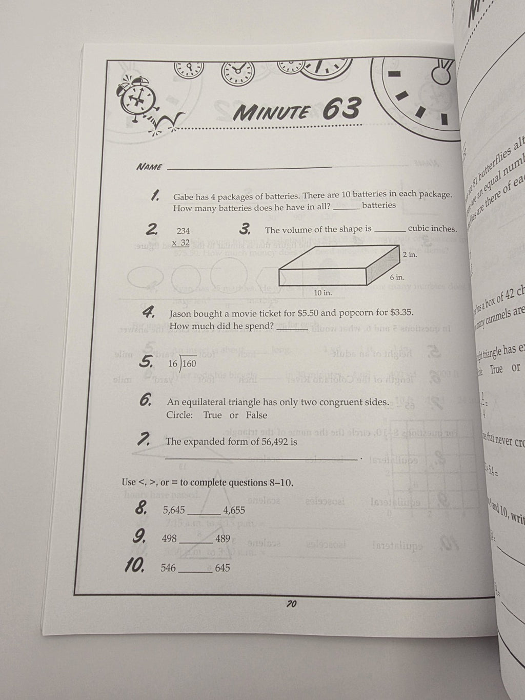 Creative Teaching Press Math Minutes Grade 4 Math Workbook with Answer Key (New)
