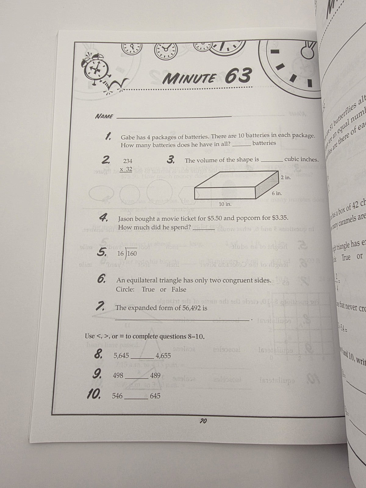 Creative Teaching Press Math Minutes Grade 4 Math Workbook with Answer Key (New)