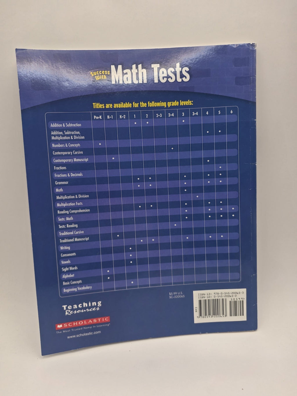 Scholastic Success With Math Tests Grade 4 Workbook 64 Pages (New)