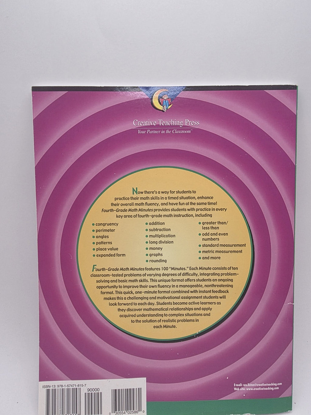 Creative Teaching Press Math Minutes Grade 4 Math Workbook with Answer Key (New)