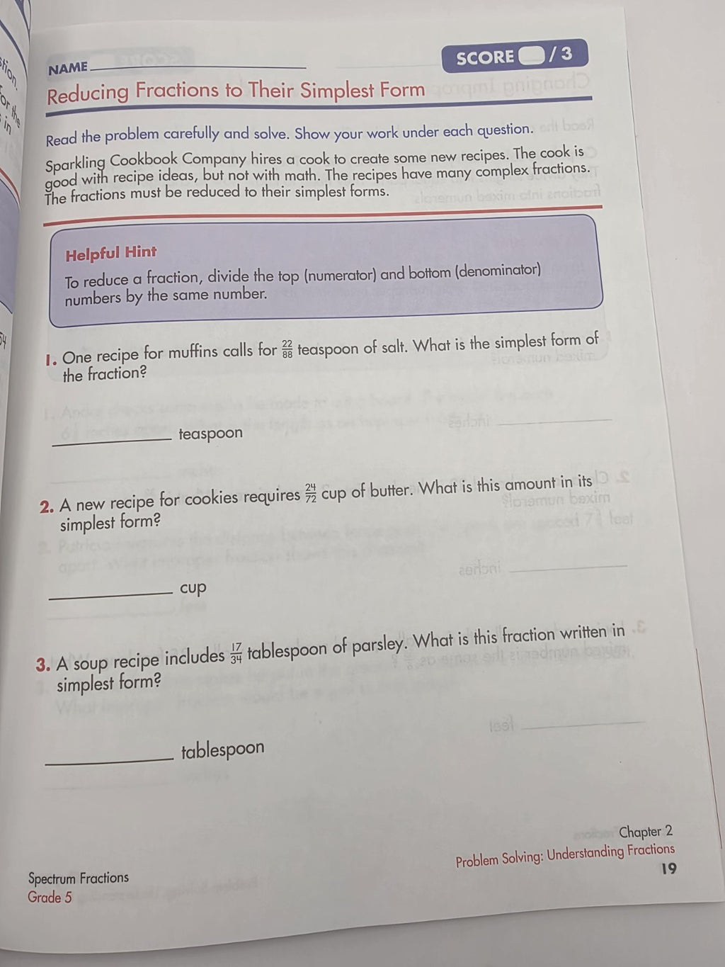 Spectrum Fractions Grade 5 Math Workbook Paperback 96 Pages (New)
