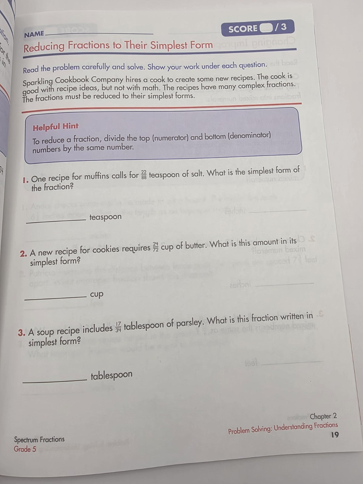 Spectrum Fractions Grade 5 Math Workbook Paperback 96 Pages (New)