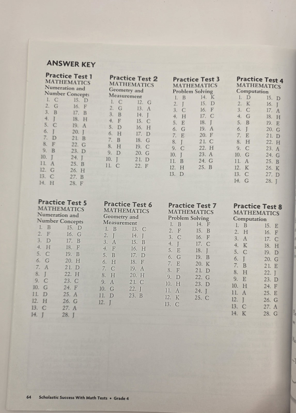 Scholastic Success With Math Tests Grade 4 Workbook 64 Pages (New)