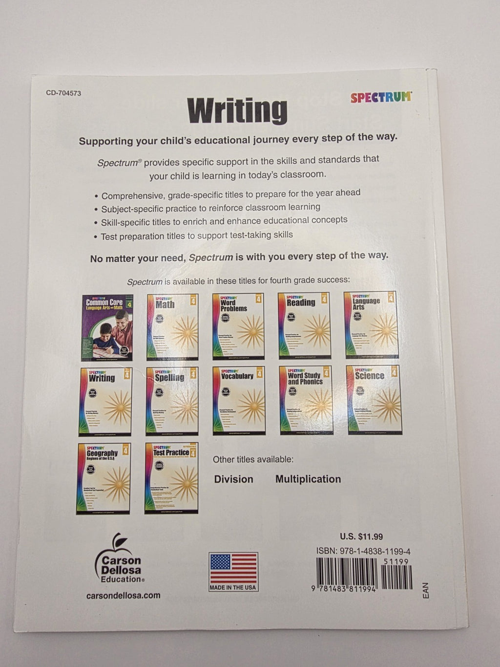 Spectrum Writing Grade 4 Workbook  (New)