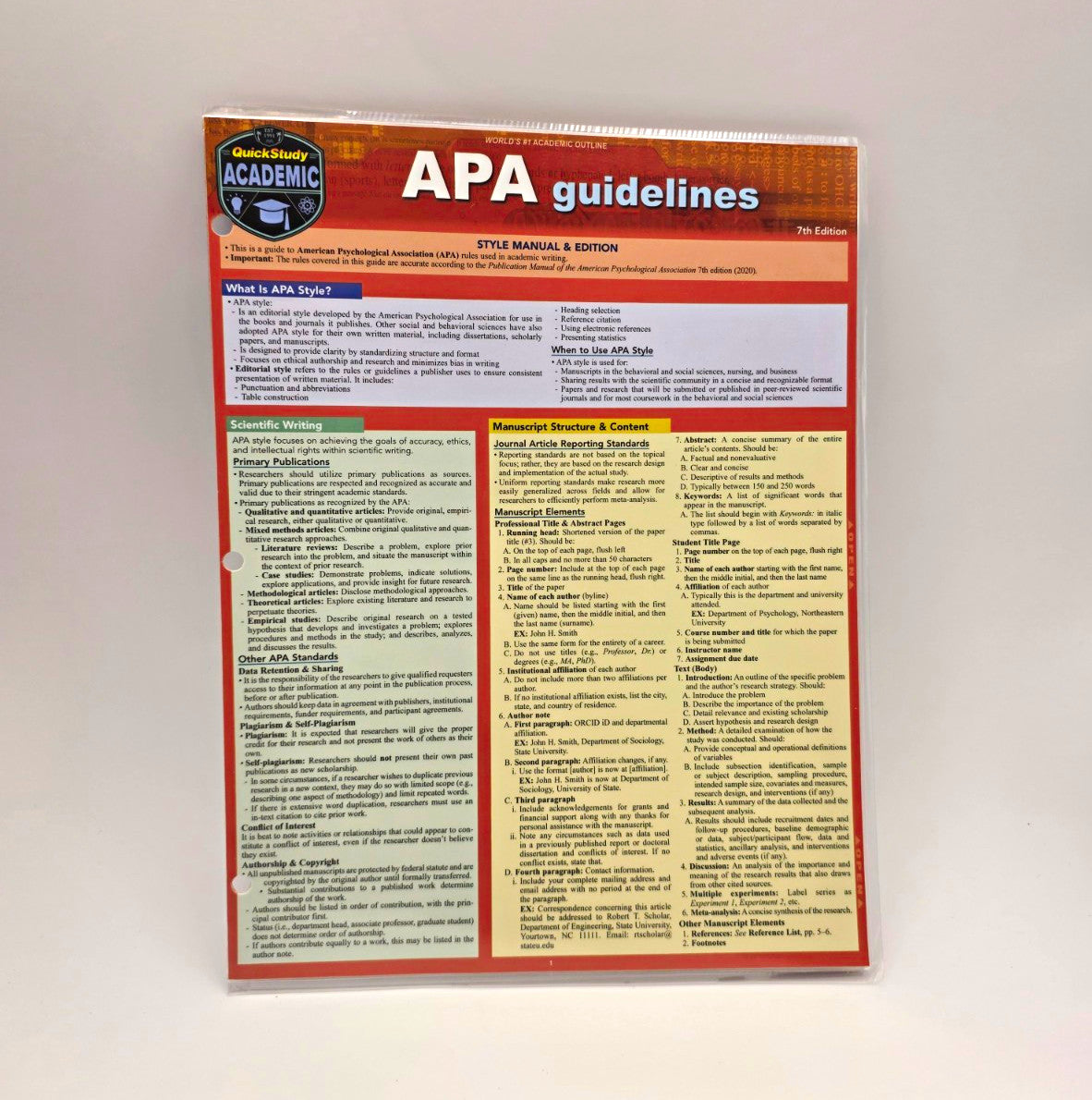 QuickStudy Academic APA Guidelines 7th Ed Laminated Study Guide Writing 2020 New