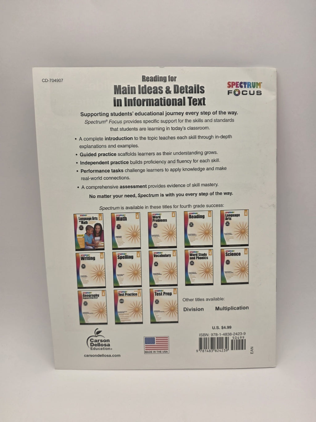 Spectrum Focus Reading Main Ideas & Details Info Text Grade 4 (New)