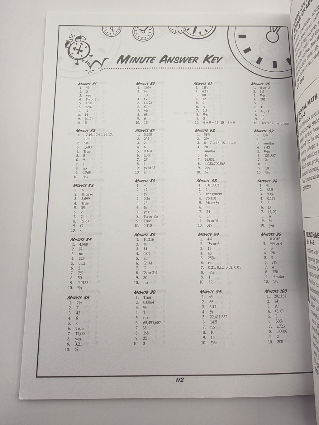 Fifth-Grade Math Minutes Grade 5 with Answer Key (New)