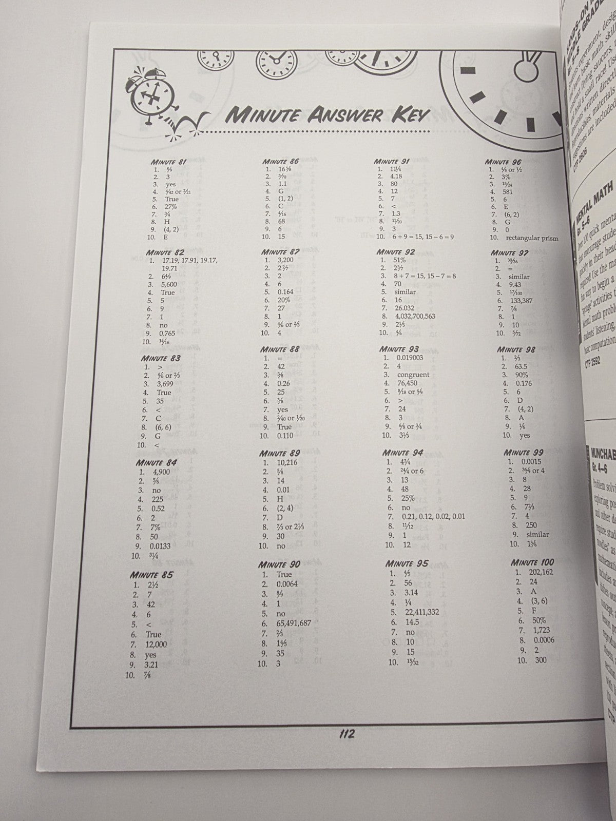Fifth-Grade Math Minutes Grade 5 with Answer Key (New)