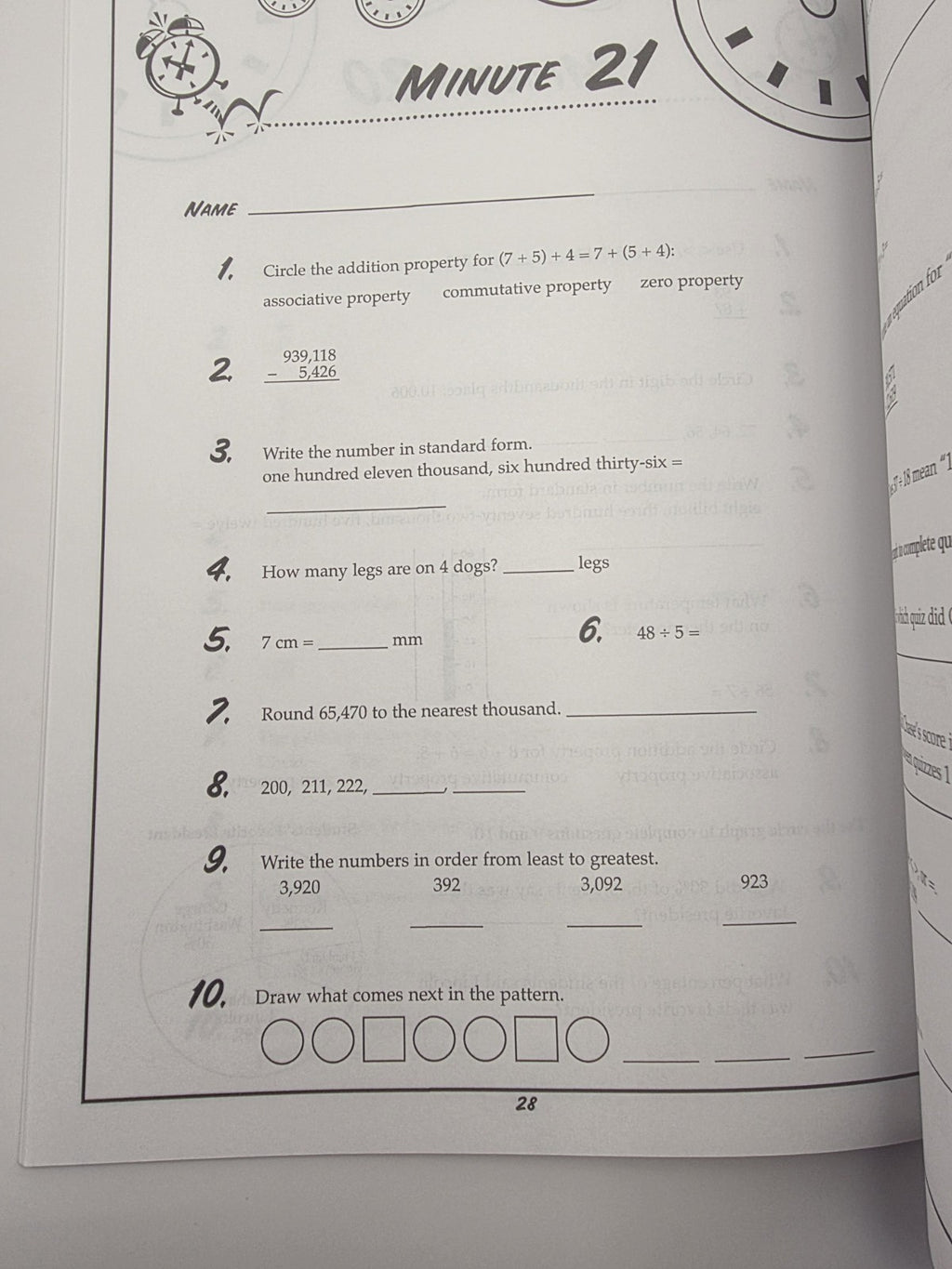 Fifth-Grade Math Minutes Grade 5 with Answer Key (New)