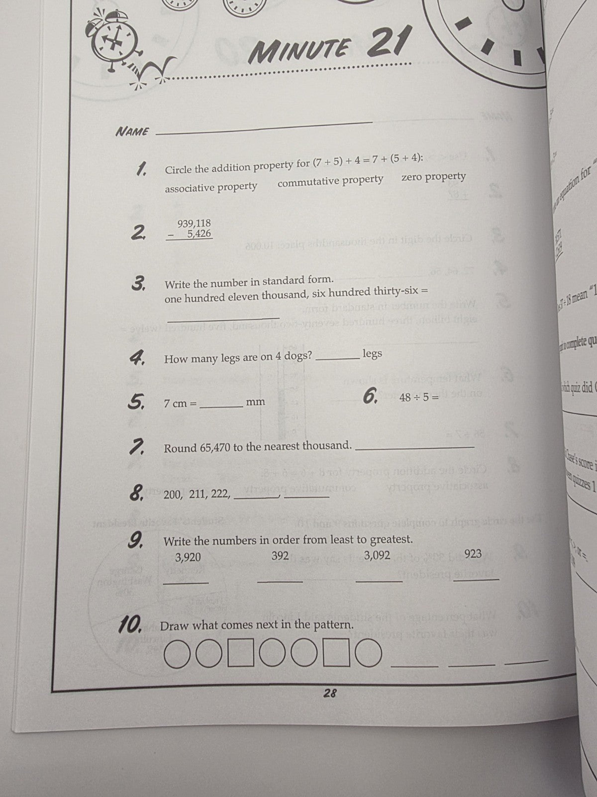 Fifth-Grade Math Minutes Grade 5 with Answer Key (New)