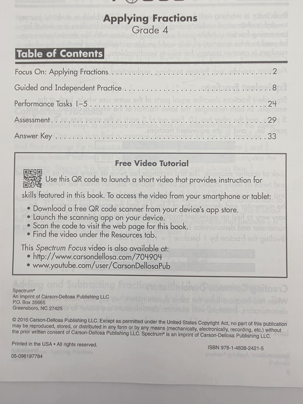Spectrum Focus Applying Fractions Grade 4 Math Workbook with Answer Key (New)