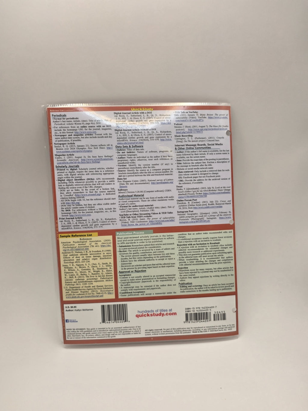 QuickStudy Academic APA Guidelines 7th Ed Laminated Study Guide Writing 2020 New