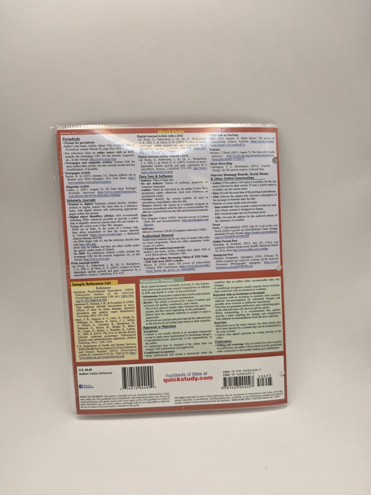 QuickStudy Academic APA Guidelines 7th Ed Laminated Study Guide Writing 2020 New