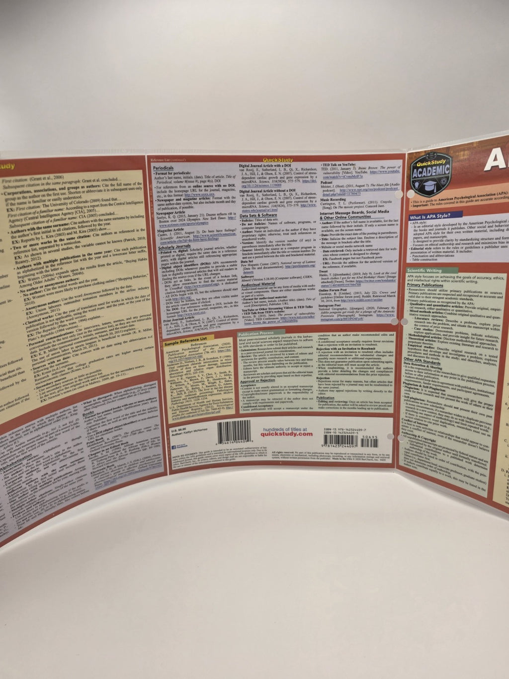 QuickStudy Academic APA Guidelines 7th Ed Laminated Study Guide Writing 2020 New