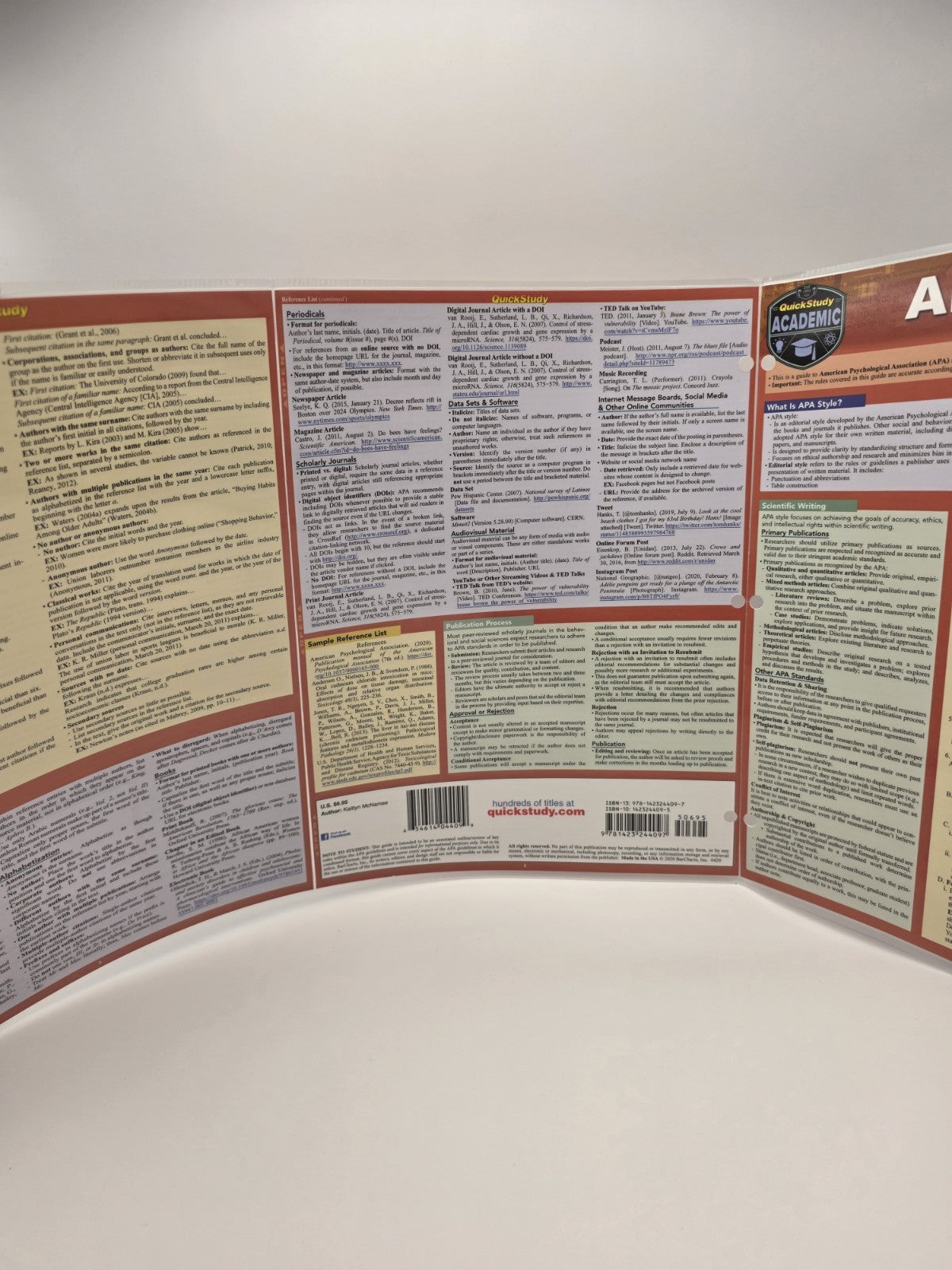 QuickStudy Academic APA Guidelines 7th Ed Laminated Study Guide Writing 2020 New