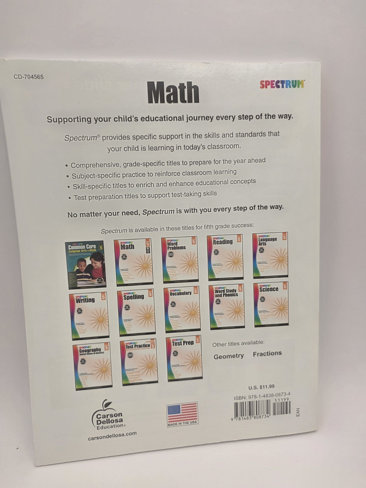 Spectrum Math Grade 5 Workbook Paperback with Answer Key 160 Pages (New)