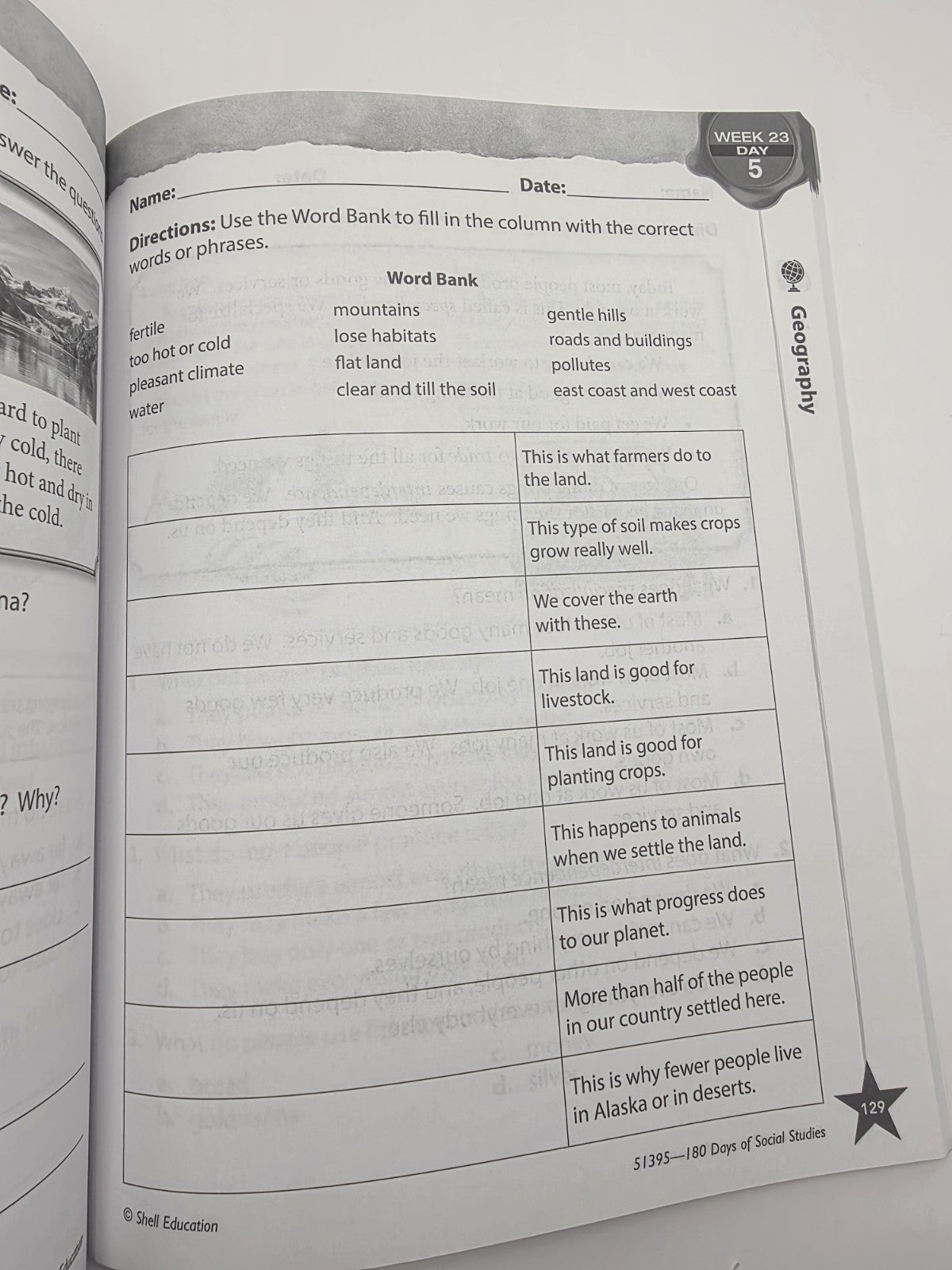 Shell Education 180 Days of Social Studies Grade 3 Workbook w/Answer key (New)