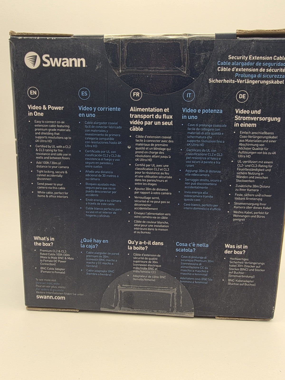 Swann 100ft/30m In-Wall Fire Resistant 4K BNC Video + DC Power Cable