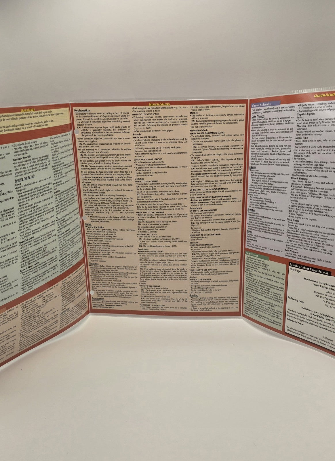 QuickStudy Academic APA Guidelines 7th Ed Laminated Study Guide Writing 2020 New