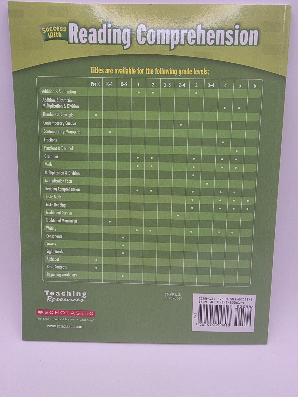 Scholastic Success With Reading Comprehension Grade 4 Workbook (New)
