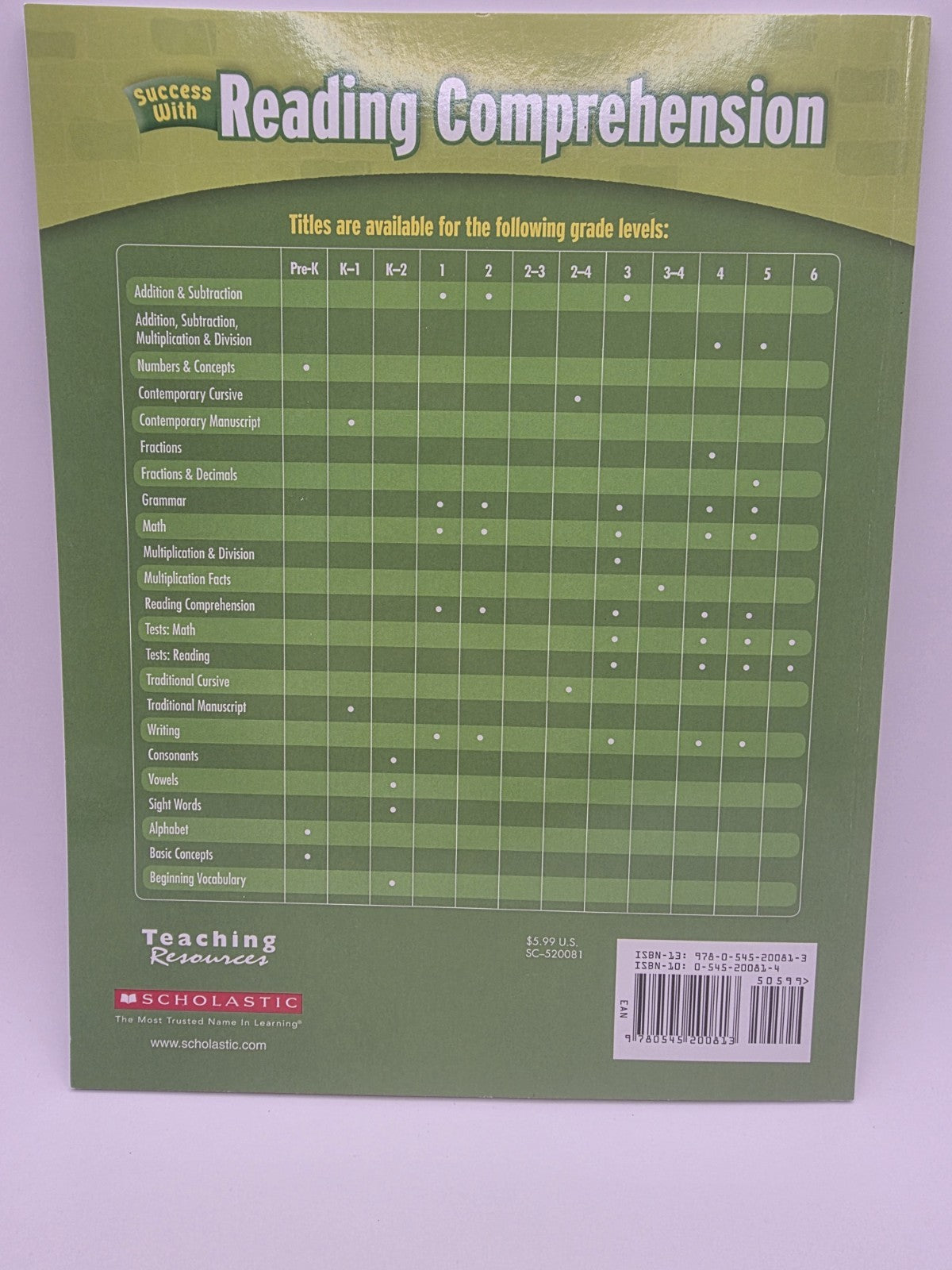 Scholastic Success With Reading Comprehension Grade 4 Workbook (New)