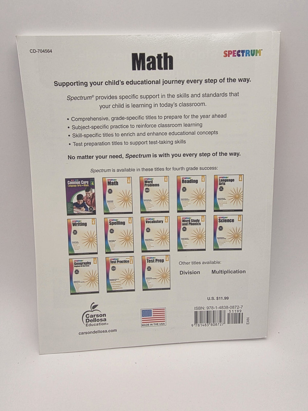 Spectrum Math Grade 4 Workbook Paperback w/ Answer Key 160 Pages (New)
