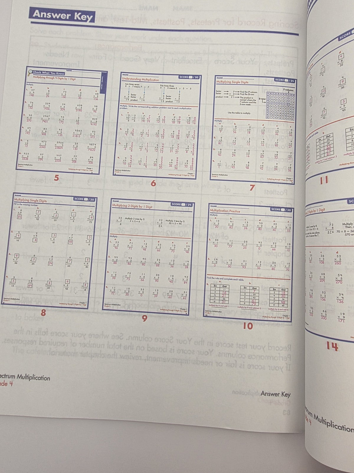 Spectrum Multiplication Grade 4 Workbook w/Answer Key Pretests Posttests (New)