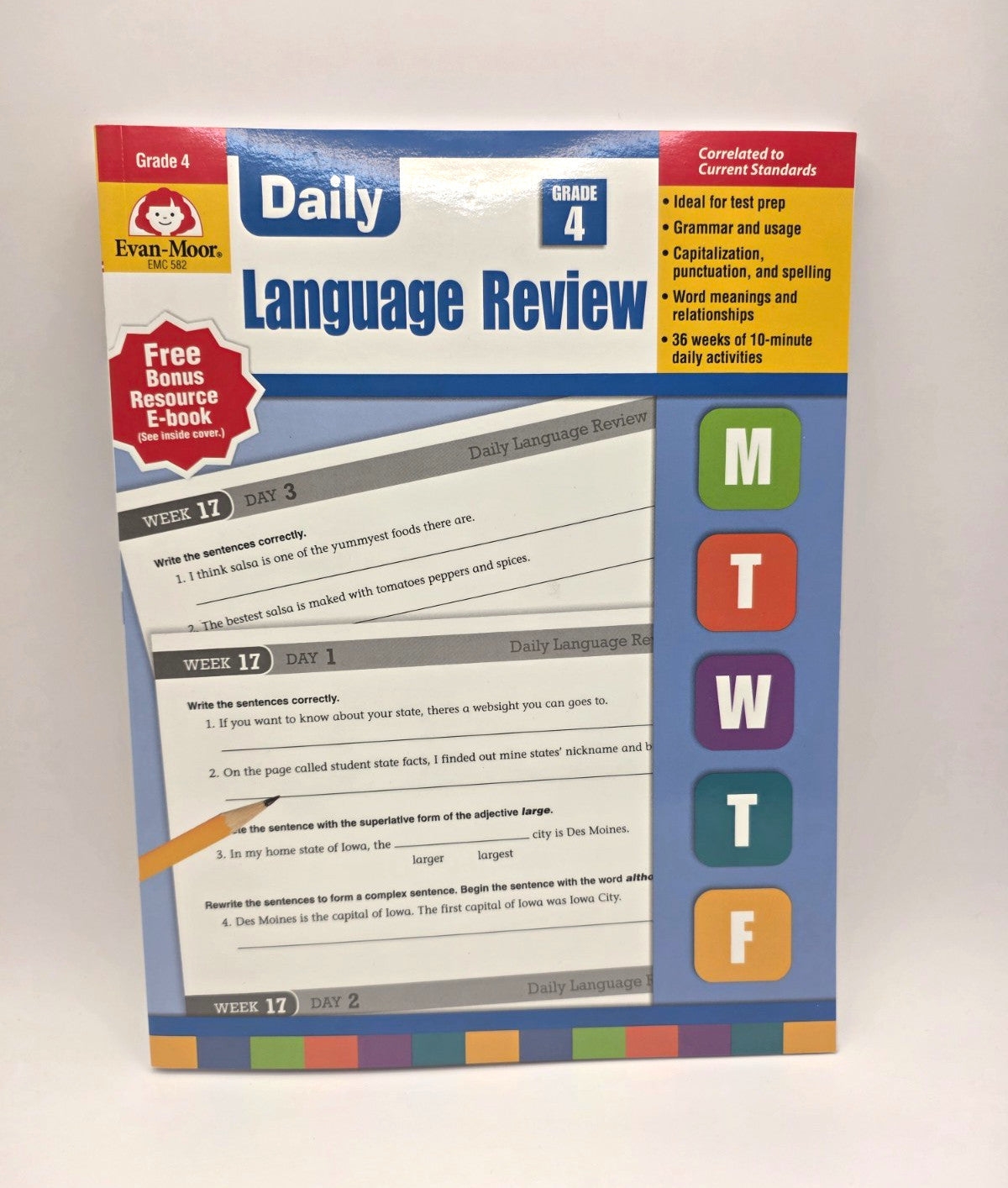 Evan-Moor Daily Language Review Grade 4 Study Guide Book w/ Answer Key (New)