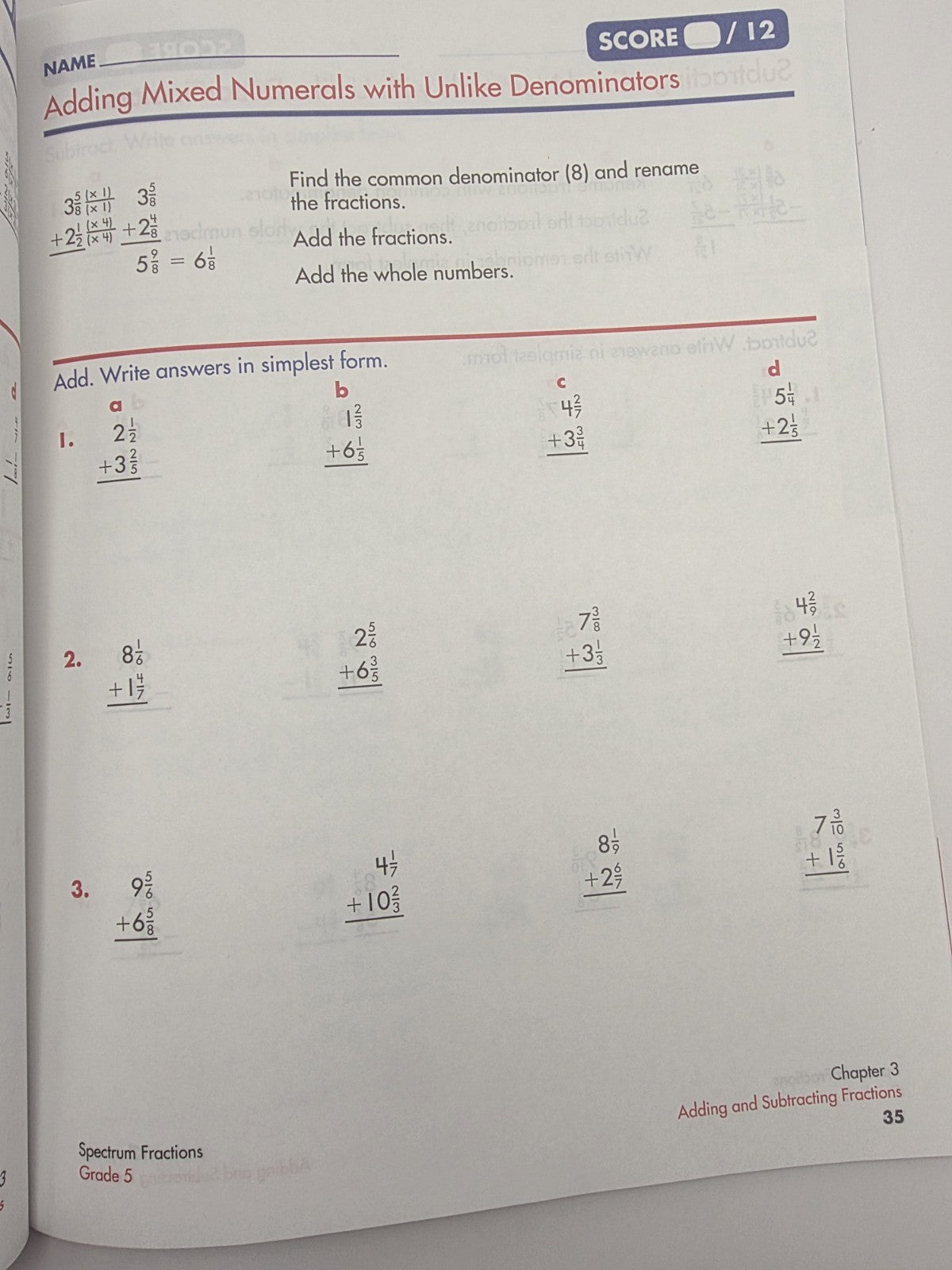 Spectrum Fractions Grade 5 Math Workbook Paperback 96 Pages (New)