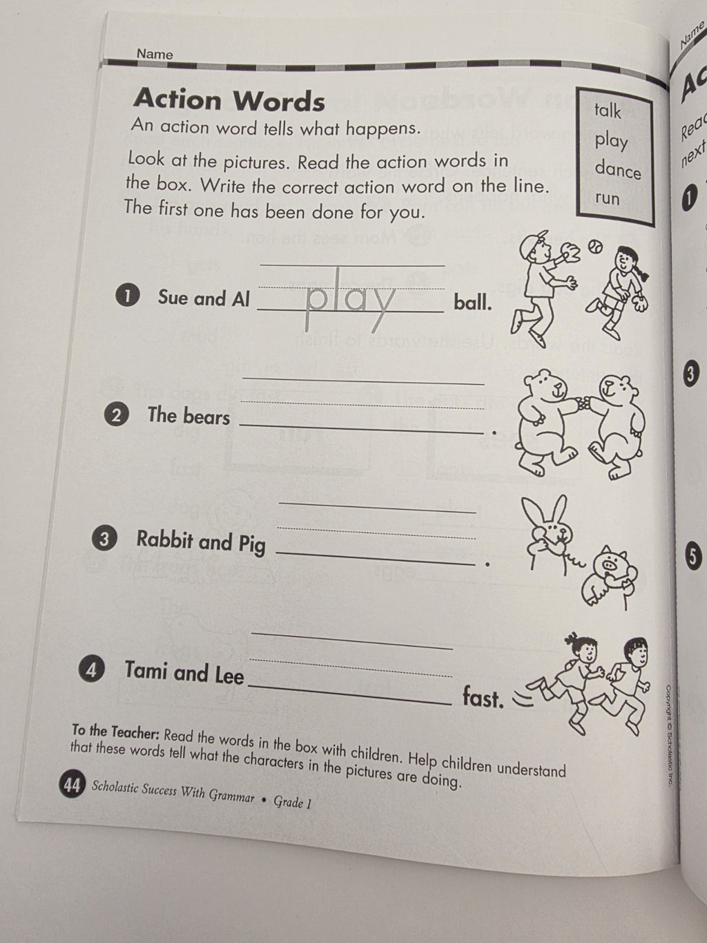Scholastic Success With Grammar Grade 1 Workbook Paperback w/ Answer Key (New)